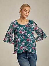 economico camicie, top e camicette-Femminile Floreale Casuale Verde Stampa Manica 3/4 Elegante Il giro Estate Primavera Autunno