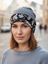 baratos Chapéus Femininos-gorro feminino com estampa floral, boné elástico e macio para uso casual, atividades ao ar livre e cobertura para cabeça para quimioterapia