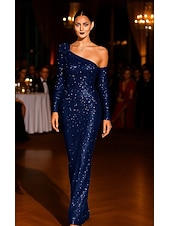 رخيصةأون فساتين سهرة حورية-حورية البحر طول الأرض فساتين حفلة موسيقية فساتين السهرة منفوش الزي الرسمي أنيق عتيق كم طويل كتف واحد رسمي زفاف مترتر V العودة مع شادر زهرة