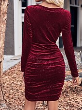preiswerte abendkleider-Damen Minikleid Weihnachtskleid Samtkleid Abschlussballkleid Partykleid Elegant Modern Party Abendgesellschaft Cocktailparty Normale Passform Einfach Langarm Rundhalsausschnitt Schwarz Wein Grün