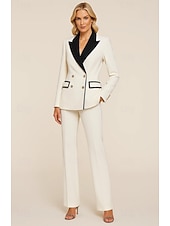 preiswerte Damenanzüge-Damen 2-teilige Anzüge Formell Hochzeitsgast Samt Elegant Minimalistisch Langarm Bodenlang Peak Revers Doppelreihig