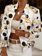 billiga Blazers och kostymer-Dam Kavaj Bekväm Mönster Elegant Mode Utomhus Färgblock Utekväll Ledigt / vardag Helgen Cardigan Normal Hög krage Normal Långärmad Ytterkläder Svart Vit Gul Vår Höst