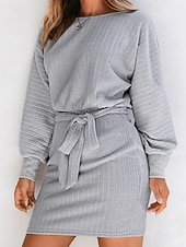 abordables Robes pull-Femmes Mini Robe Robe Pull Robe Décontractée Robe fourreau Élégant Moderne Manche Chauve-souris Quotidien Fête Sortir Coupe régulière Uni manche longue Col ras du cou Grise Printemps Automne