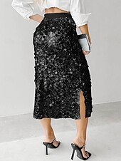 economico Gonne da Festa-Per donna Gonna Aderente Elegante Moda Midi Vita Alta Gonne Semplice Paillettes Elasticizzato Feste Streetwear Argento Nero Oro Primavera Poliestere