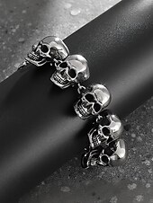 economico Accessori di Halloween-Bracciale da uomo con teschio di Halloween – gioiello bangle gotico punk in acciaio al titanio per feste, cosplay e serate fuori
