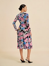 economico Abiti Floreali Stampati-Per donna Femminile Tubino Abito Stampato Abito Midi Arcobaleno Manica Lunga Estate Primavera Scollo a V Moderno S M L
