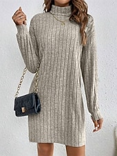 abordables Robes pull-Femmes Mini Robe Robe Pull Robe Décontractée Mode Moderne Quotidien Date Week-end Coupe régulière Uni manche longue Col haut Noir Vin Gris Clair Abricot Automne Hiver