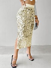economico Gonne da Festa-Per donna Gonna Aderente Elegante Moda Midi Vita Alta Gonne Semplice Paillettes Elasticizzato Feste Streetwear Argento Nero Oro Primavera Poliestere