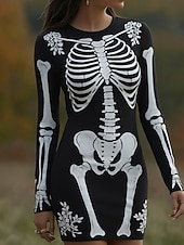 billiga Tröja klänningar-Dam Mini klänning Tröjklänning Vardagsklänning Boho-klänning Mode Klassisk Modern Utomhus Halloween Dagligen Normal Grafisk Dödskalle Långärmad Rund hals Svart Vår Höst