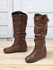 levne Slouch Boots-Dámské Boty Slouchy boty Jezdecké boty Denní Boty do lýtka Přezky Skryté pata Oblá špička Na běžné nošení Denim Umělá kůže Zip Fialová Světle hnědá Tmavěhnědá