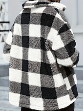 billiga Fleece-fodrade jackor-Dam Vinterkappa Sherpajacka Bekväm Andningsfunktion Ficka Knappar Mönster Ledigt Rutig Semester Gata Ledigt Dagliga kläder Enkelknäppt Normal Nedvikt Normal Långärmad Ytterkläder Svart Rubinrött Brun