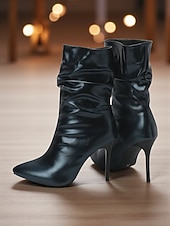 abordables Fête de la Vie Nocturne-Bottines souples en similicuir noir pour femme - Chaussures de soirée à bout pointu et talon aiguille haut pour la vie nocturne et les soirées en boîte