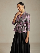 Недорогие Куртки-Жен. Нарядные Топы Цветочный принт Элегантный стиль Дамы Стиль Рукав 3/4 Рубашечный воротник Обычные топы Офис Для вечеринок Свадебный гость Лиловый Весна Осень Зима