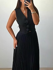 abordables Ensembles de robes-Femmes Robe Midi Robe Décontractée Robe Ensemble Robe en Satin Élégant Mode Moderne Extérieur Quotidien Sortir Coupe régulière Uni Sans manches Col en V Noir Rose Claire Vin Bleu Printemps Automne