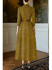 abordables Robes de cocktail-Ligne A Robe de Soirée Élégant Robe de soirée Formel Mariage Longueur au sol Manche 3/4 Col en V Poche Nylon avec À Bretelles 2025