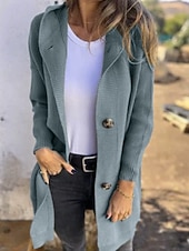 preiswerte Offene Frontstrickjacke-Damen Pullover Strickjacke Streetwear Lässig Einfarbig Mit Kapuze Tasche Knöpfe Gestrickt Langarm Lange Oberteile Stricken Täglich Ausgehen Wochenende Schwarz Gelb Herbst Winter