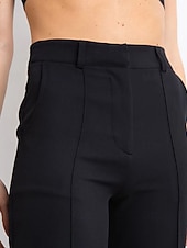 billiga byxor för kvinnor-Dam Kinesiska Rak Streetwear Ledigt Fullängd Medium Midja Slät Ficka Elastisk midja Bekväm Microelastisk Utomhus Semester Dagligen Mörkbrun Ametist Svart Brun Vår Höst Normal