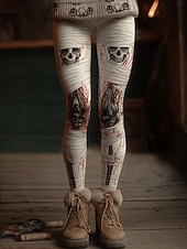 Women's Leggings Vacation Vintage Fashion Full Length High WaistPantsHalloween Graphic Skull Halloween Printing Soft Breathable Stretchy Formal Vacation Street off-white Spring Fall Winter Slim Fit3