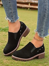 economico Scarpe oxford da donna-scarpe slip-on da donna marrone chiaro con dettagli borchiati, scarpe casual in stile retrò con tacco basso per l'uso quotidiano