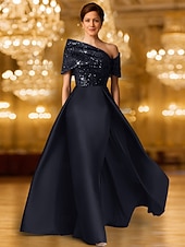 ieftine Rochii de seară pentru bal-Linia -A Rochii de seara Elegant Rochie formală Oficial Nuntă Lungime Podea Manșon scurt Pe Umăr Satin cu Strălucire 2025