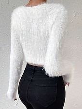 abordables Couleurs unies-Femmes Pull Mode Occasionnel Couleur Unie Côtelé Col en V Tricoté manche longue Hauts Réguliers Tricoter Extérieur Quotidien Week-end Noir Blanche Automne Hiver