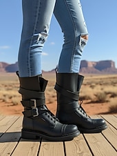 economico Stivali da combattimento-stivali da combattimento con fibbia in pelle da donna - stile urbano audace per la moda - outfit cittadini all'avanguardia, ideali per lo streetwear quotidiano &amp;occasioni alla moda