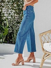 economico Pantaloni a gamba dritta-Per donna Jeans Chinos Dritto Streetwear Casual Lunghezza intera Vita media Semplice Tasca Elastico in vita Confortevole Micro-elastico All&#039;aperto Vacanza Quotidiano Nero Blu Blu chiaro Autunno