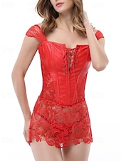 billige Korsetter-Dame Korsett Shapewear Midje Cincher Formet Bekledning Sexy korsett Sexy Søt Ren farge Lapper Snørehull Skjørt Feriereise Daglig Seng Ermeløs Korsett Svart Rød Vår Høst Skreddersydd