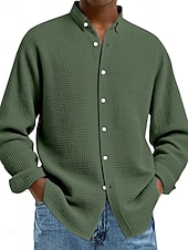 preiswerte Freizeithemden für Herren-Herren Hemd Waffelhemd Freizeithemd Knopfhemd Schwarz Weiß Wein Marineblau Blau Langarm Einfach Revers Lässig Täglich Bekleidung Mode Streetwear