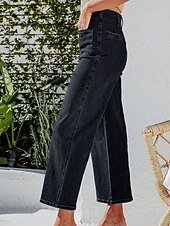 economico Pantaloni a gamba dritta-Per donna Jeans Chinos Dritto Streetwear Casual Lunghezza intera Vita media Semplice Tasca Elastico in vita Confortevole Micro-elastico All&#039;aperto Vacanza Quotidiano Nero Blu Blu chiaro Autunno