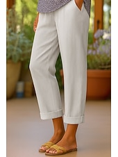 cheap Plain Cotton Linen Pant-Women&#039;s Cotton Pants Vacation Vintage Ethnic Style Ankle-Length High Waist Plain Comfy Breathability Soft Micro-elastic Army Green Dark red Black White Summer Spring Loose Fit