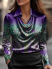 Women's Shirt Floral Graphic Elegant Stylish Casual Long Sleeve Cowl Neck Regular Tops Work Party Evening Wear Daily Ruched Draped Purple Spring Fall Winter Spring, Fall, Winter, Summer3