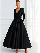 preiswerte A-Linie Abendkleider-A-Linie Abendkleid Elegant Formelle Kleidung Formell Hochzeit Bodenlang Dreiviertelarm V Ausschnitt Tasche Satin mit Tasche 2025