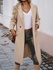 halpa Trench Coats-Naisten Trenssitakki Mukava Hengittävä Tasku Napit Vapaa-aika Tavallinen Loma Katu Kausaliteetti Arki-asut Yksirivinen Pitkä Sänkyjen avaus Normaali Pitkähihainen Päällysvaatteet Ruskea Apila Tumman