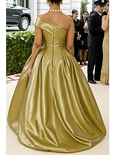 baratos Vestidos de Festa em A-Vestido de noite elegante, estilo champanhe dourado, corte A, vestido formal, casamento formal, comprimento até o chão, sem mangas, um ombro só, cetim com glitter 2025