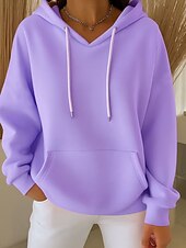 abordables Hauts Simples-Femmes Sweat à capuche Uni Occasionnel manche longue À capuche Hauts Réguliers Tenue de soirée Rue Tenue Quotidienne Blanche Rose Claire Bleu Violet Vert Printemps Automne Hiver