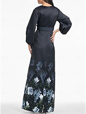 A-Line Floor Length Wedding Guest Dress Formal Dresses Evening Gown Mother of the Bride Dress Short Sleeve V Neck Elegant Vintage Wedding Formal Satin with Floral Print