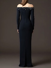 abordables Robes de Soirée Sirène-Sirène / Trompette Longueur au sol Robes de Bal Robe de Soirée Tenue de soirée Élégant Scintillant Style Célébrité manche longue Épaules Dénudées Formel Mariage Crêpe Extensible avec Cristaux