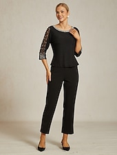  Pentru femei Topuri imbracate Ștrasuri Metalic Transparent Elegant Zilnic femei Lungime Manșon 3/4 Stil Nautic Topuri obișnuite Invitat la nunta Îmbrăcăminte de seară de petrecere Semi formal Negru