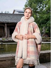 billiga Pälssjalar-Pälssjalar och boleros Ledigt vardag Håller värmen Halvlång ärm Fladdermusärm Polyester Brudsjalar Med Tofs Till Speciellt Tillfälle Höst vinter