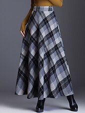 billige Formelle skjørt-Dame الالتفاف A-linje Elegant Mote Maksi Høy Midje Skjørt Ruter Lomme Trykt mønster Mikroelastisk Jul Gate Rød Blå Grønn Kakifarget Vår Polyester