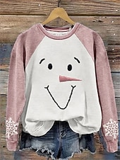 Women's Pullover Graphic Snowman Casual Long Sleeve Crew Neck Regular Tops Casual Holiday Black Pink Spring Fall Winter4