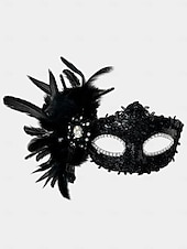 billige Motetilbehør-Damemaske med fjær og paljetter i burgunder med strass, gotisk venetiansk stil, kostymetilbehør til halloween-fester og maskeradeball