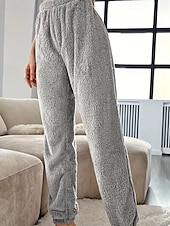 お買い得  ストレートレッグパンツ-女性用 フリースパンツ パジャマ カジュアル 全長 ミディアムウエスト 平織り 弾性ウエスト 保温 快適 マイクロエラスティック 家 日常 クラレット ダークグレー ブラック ペールピンク 秋 冬 レギュラー