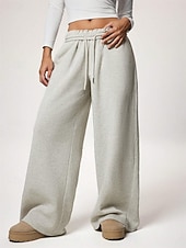 abordables jambe large et taille haute-Femmes Joggings Jambe large Chinos Mode Streetwear Occasionnel Longueur complète Taille haute Uni Ceinture Élastique Confortable Doux Élastique Extérieur Rue Gris clair Noir Blanche Rouge Ét