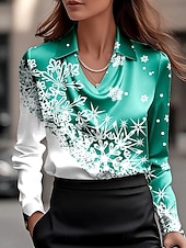 חג המולד בגדי ריקוד נשים חולצה Ombre גראפי פתית שלג אלגנטית מסוגנן יום יומי שרוול ארוך צוואר בדוגמת דרפה חולצות רגילות עבודה בגדי ערב למסיבה יומי Ruched בד נשפך אודם כחול ים ירוק אזמרגד סתיו חורף זול חולצה וחולצות חג המולד-חג המולד בגדי ריקוד נשים חולצה Ombre גראפי פתית שלג אלגנטית מסוגנן יום יומי שרוול ארוך צוואר בדוגמת דרפה חולצות רגילות עבודה בגדי ערב למסיבה יומי Ruched בד נשפך אודם כחול ים ירוק אזמרגד סתיו חורף