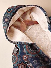 abordables Sweatshirts en polaire-Femmes Sweats à capuche zippés Fleuri Graphique Géométrique Chaud Actif ancien manche longue À capuche Hauts Réguliers Maison Travail Tenue de soirée Imprimé Bleu de minuit Printemps Automne Hiver