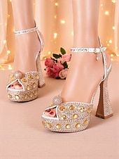 cheap Platform Sandals-Women's Rhinestone Platform High Heel Sandals with Matching Clutch - Sparkly Formal Dress Shoes for Cocktail Parties, Weddings and Elegant Events