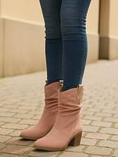 halpa Cowboy &amp; Western Boots-naisten länsimaisen kermanväriset mokkanahkaiset cowboy-saappaat matalalla korkokenällä - täydelliset vapaa-aikaan