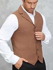 preiswerte Herrenweste-Herren Tweedweste Weste Formell Hochzeit Urlaub Täglich Mode Klassisch Frühling Herbst Tasche Knöpfe Tweed Polyester Bequem Einfach Fischgrätenmuster Einreihig Reverskragen mit Schlitz Normale
